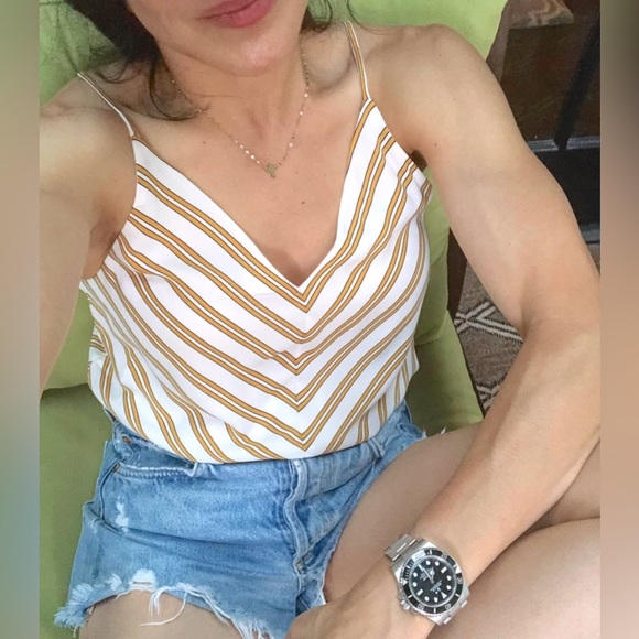 NWT Loft Bar Back Chevron Gold Stripe V-Neck Strappy Sleeveless Cami Tank Small - Picture 2 of 10